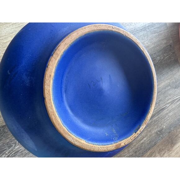 Mid-Century Modern Pergamon Decor Art Pottery Vase Relief Figures Blue 13” Tall - Picture 8 of 8